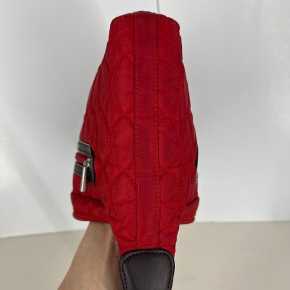 LUG Canter Collection Red Quilted Brown Accent Shoulder Bag Purse - Picture 3 of 11